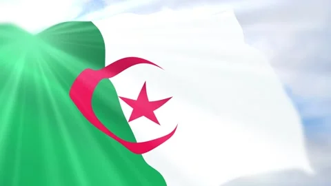 Algeria Flag Seamless Loop 4k 60fps on Sky Background Stock Footage 340622497
