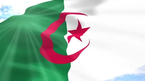 Algeria Flag Seamless Loop 4k 60fps on Sky Background Vídeos de archivo 341569158