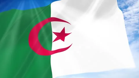 Algeria Flag Seamless Loop 4k 60fps on Sky Background Stock Footage 341680530