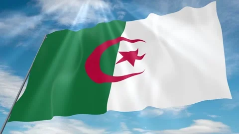 Algeria Flag Seamless Loop 4k 60fps on Sky Background Stock Footage 341754299