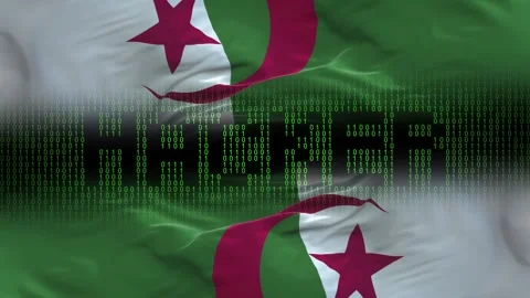 Algeria flag - Waving flag on matrix binary code background Stock Footage 321419430