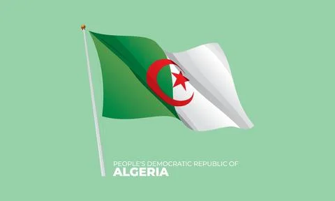 Algeria flag waving at the flagpole. Vector 3D Stock Illustration