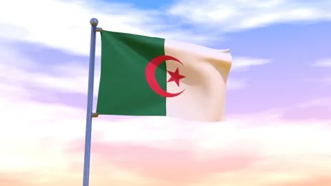 Algeria Flag waving in the high wind Stock Footage 153869964