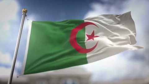 Algeria Flag Waving Slow Motion 3D Rendering Blue Sky Background - Seamless.. Stock Footage 74858503