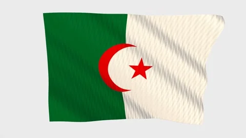 Algeria flag waving in the wind on a grey background Vídeos de archivo 343214890