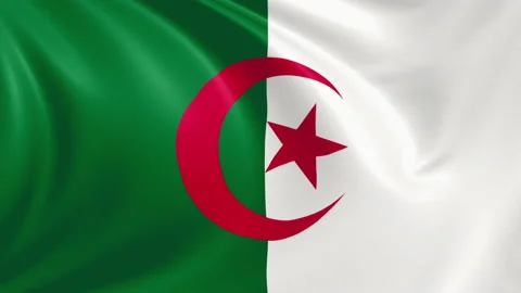 Algeria flag waving in the wind with high quality texture in 4K Stock Footage 130366520