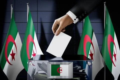 Algeria flags, hand dropping ballot card into a box Ilustración de archivo