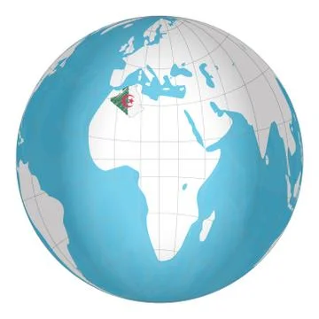 Algeria on the globe. Earth hemisphere centered at the location of the People s Stock Illustration
