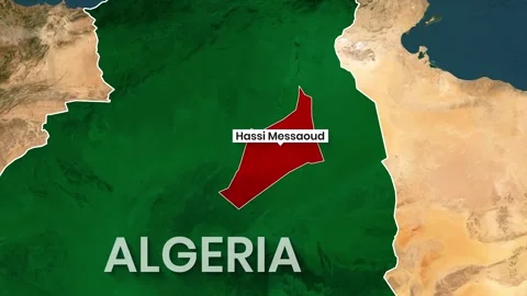 Algeria highlighted on world map showing Hassi Messaoud region animation Stock Footage 343114946