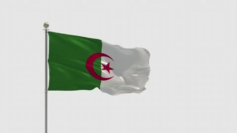 Algeria  Looping Of The Waving Flag Pole With Alpha 스톡 동영상 161938381