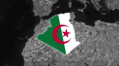 Algeria Map Black with Flag seen from space Vídeos de archivo 309430790