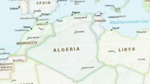 Algeria on a Map with Defocus (4K) Stock Footage 102687039