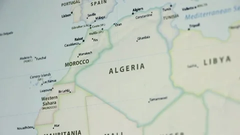 Algeria on a Map (with Defocus) Stock Footage 90279948