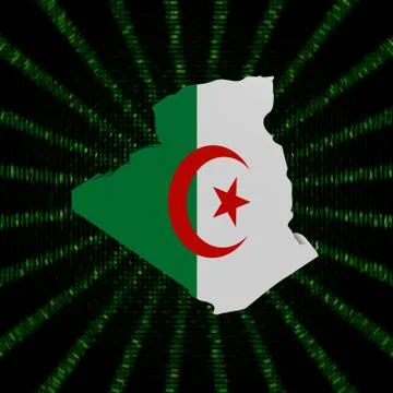 Algeria map flag on green hex code burst illustration Stock Illustration