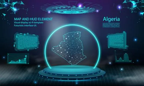 Algeria map light connecting effect background. abstract digital technology.. Stock Illustration