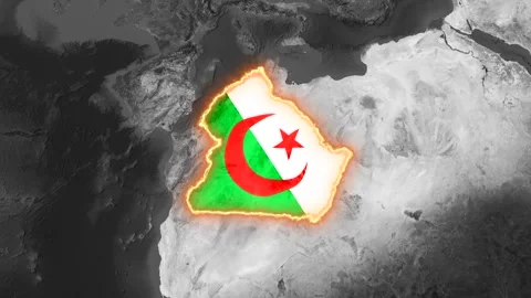 Algeria national flag glowing map animation motion clip video footage 스톡 동영상 344662589