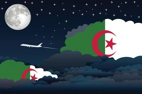 Algeria Night Clouds Airplane Vector Illustration Stock Illustration
