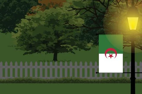 Algeria Night Trees Lamp Vector Illustration Stock Illustration