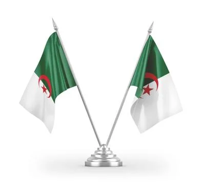 Algeria table flags isolated on white 3D rendering Stock Illustration