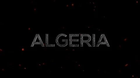 Algeria text written in glowing textured letters with floating embers effect Stock Footage 346695076