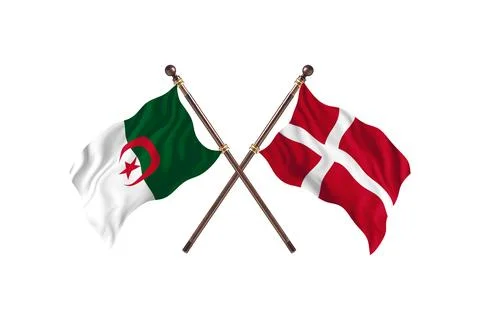 Algeria Versus Denmark Two countries Flags background Stock Illustration