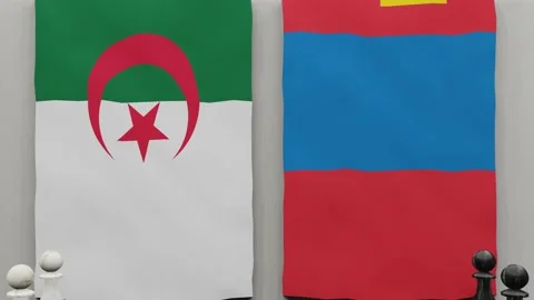 Algeria vs Mongolia at the chess board. Stock Footage 175299375