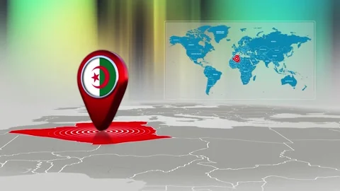 Algeria World Map Pin Location Background Loop 4k Stock Footage 341771557