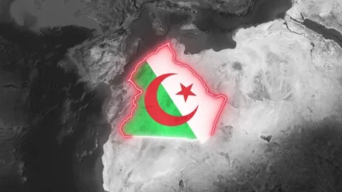 The Algerian flag overlaid on the world map, glowing with national pride motion Stock Footage 344662580