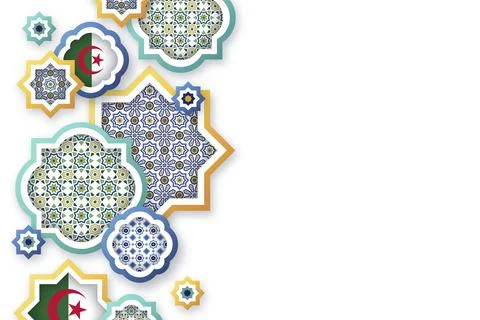 Algerian flags in the middle of different mosaic shapes with free text space Stock Illustration