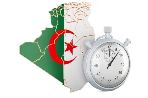 Algerian map with stopwatch, 3D rendering イラスト素材