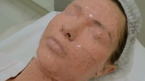 Alginate mask on woman's face, close-up. Stock Footage 238517978