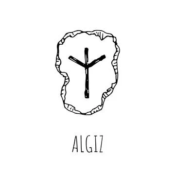 Algiz rune written on a stone. Vector illustration. Isolated on white. Stock Illustration