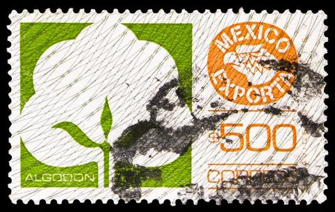 Algodon or Cotton, Mexico Exports serie, circa 1988 Stock Photos