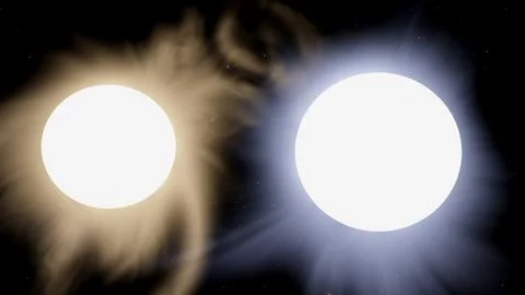 Algol AB Eclipsing Binary Star System 8K Space Render Stock Illustration