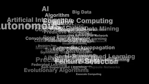 Algorithm for ai lettering on black background technology machine learning Video stock 270206299