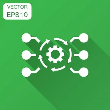 Algorithm api software vector icon in flat style. Business gear with arrow il Illustrazione stock
