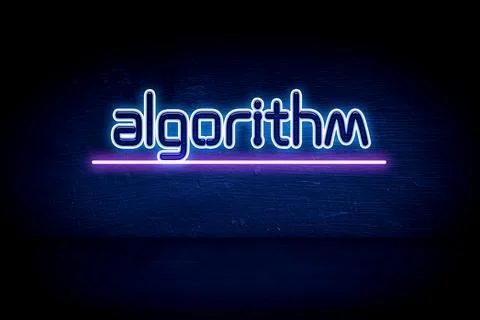 Algorithm - blue neon announcement signboard 库存插图