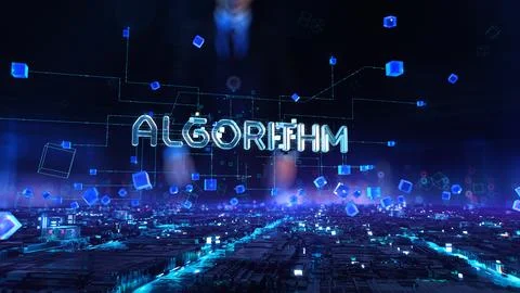 Algorithm - businessman working with virtual reality at office. Stock Illustration