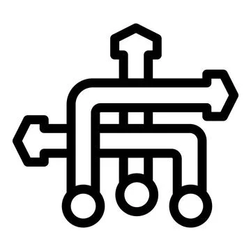 Algorithm choosing best path connecting three dots with arrows Illustrazione stock