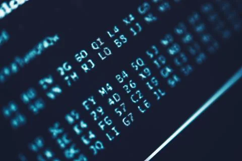 Algorithm Code on the Computer Display Closeup Photo. 스톡 사진