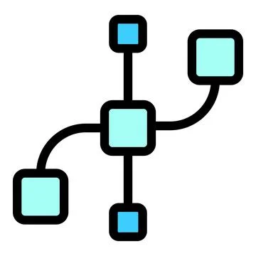 Algorithm connecting squares with lines showing data flow Stock Illustration