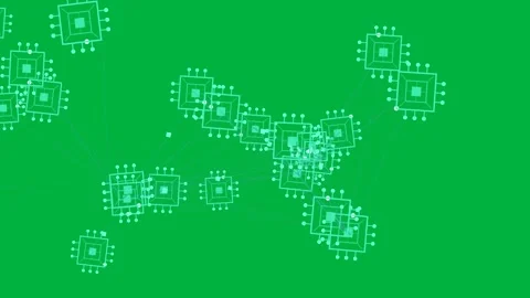 On algorithm cyan node network shifting inward, forming dense hub for routing on Stock-Footage 329572798