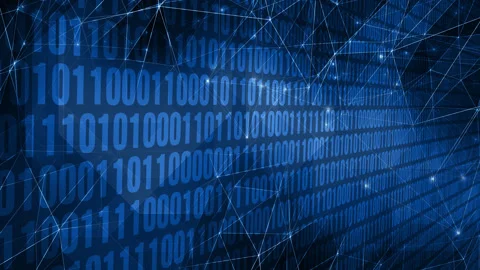 Algorithm for cyber security connected lines of binary code and artificial Stock Footage 260434026