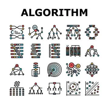 Algorithm data technology ai icons set vector イラスト素材