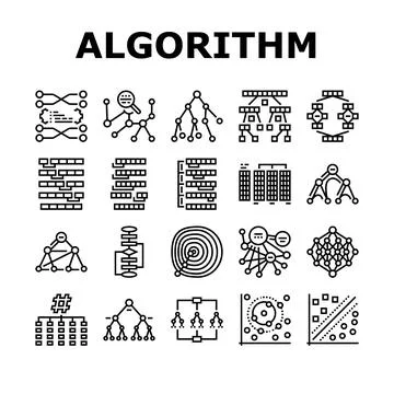 Algorithm data technology ai icons set vector イラスト素材