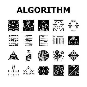 Algorithm data technology ai icons set vector Stockillustratie
