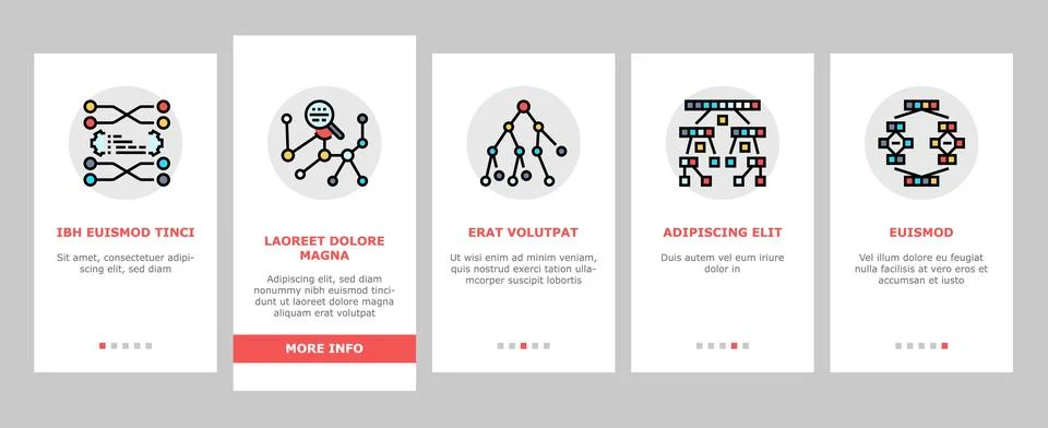 Algorithm data technology ai onboarding icons set vector 库存插图