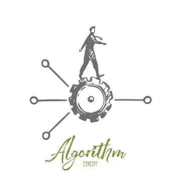 Algorithm, data, user, element, software concept. Hand drawn isolated vector. イラスト素材
