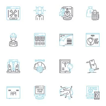 Algorithm Design linear icons set. Optimization, Computation, Complexity 스톡 일러스트