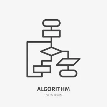 Algorithm flat line icon. Vector thin sign of workflow, diagram logo. Business Stock Illustration